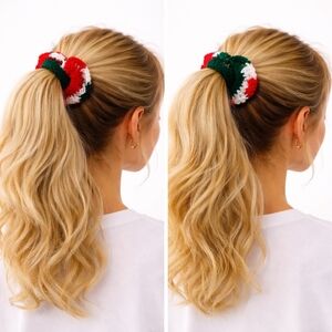 Handmade Textured Crocheted Scrunchies Ponytail Holder Hair Tie Set Of 2 - New